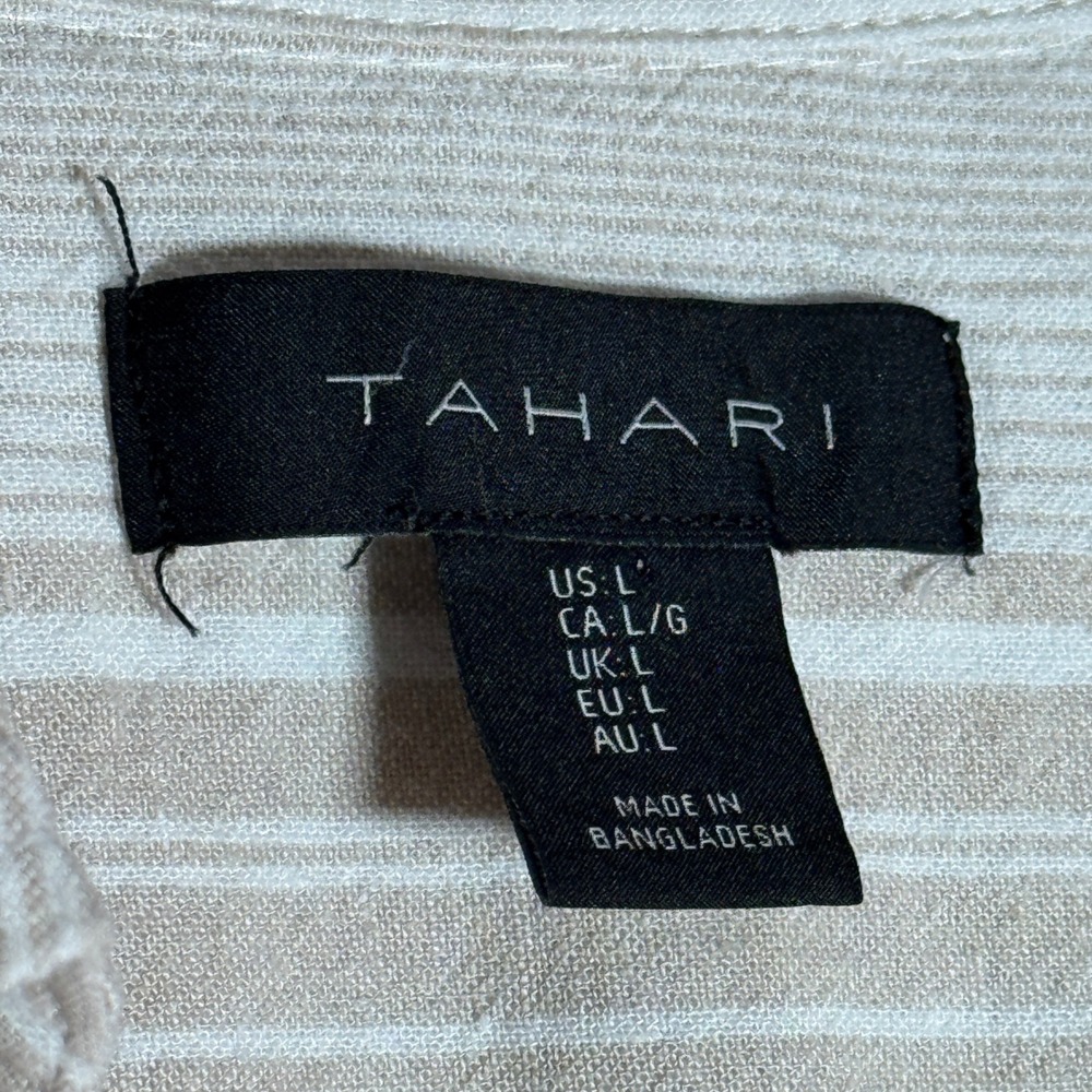 Tahari Beige Striped Linen/Rayon Button Shirt Tunic Top Lagenlook Coastal Chic L - Picture 4 of 5